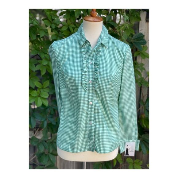 1960s Gingham Shirt Ruffles Western Cottagecore - Picture 1 of 13